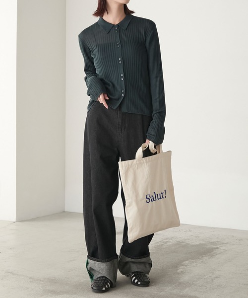 BONLECILL（ボンルシール）の「【マシンウォッシャブル】シアーテレコポロニット多ボタンカーディガン（カーディガン/ボレロ・レディース・ブラック/アイボリー/ネイビー/モスグリーン/レッド/ブラウン/ピンク/グレー・FREE）」の12枚目の写真