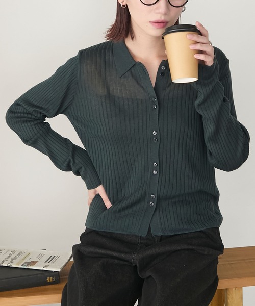 BONLECILL（ボンルシール）の「【マシンウォッシャブル】シアーテレコポロニット多ボタンカーディガン（カーディガン/ボレロ・レディース・ブラック/アイボリー/ネイビー/モスグリーン/レッド/ブラウン/ピンク/グレー・FREE）」の15枚目の写真