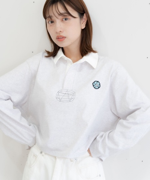 bashful base Oriental(バッシュフルベースオリエンタル)の「【bbO】ロゴオーバークロップドポロシャツ(ポロシャツ・レディース・ネイビー/ライトグレー/ワイン・FREE)」の2枚目の写真