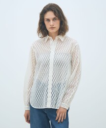 美品 MACPHEE マカフィー フロッキーレース シャツ ブラウス 36 MACPHEE（マカフィー）の「フロッキーレース レギュラーカラーシャツ