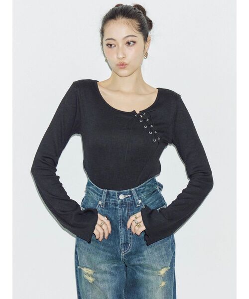 EVRIS（エヴリス）の「ハイウエストバックリボンワイドデニムパンツ（デニムパンツ・レディース・インディゴブルー/ライトブルー・SMALL/MEDIUM）」の21枚目の写真