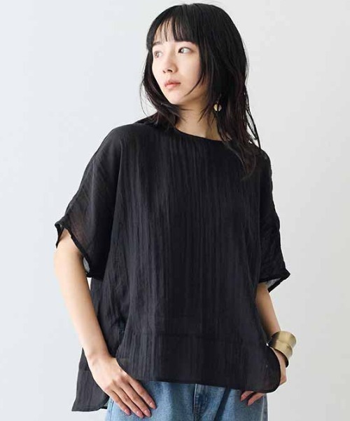 MEDE19F(メデジュウキュウ)の「MEDE19F 軽やかな着心地のシングルガーゼデザイントップス(その他トップス・レディース・ライトパープル/ホワイト/ブラック・LL/L/M/3L)」の2枚目の写真