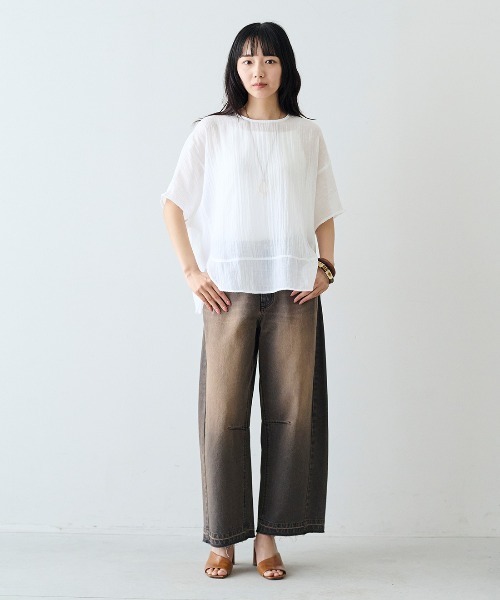 MEDE19F(メデジュウキュウ)の「MEDE19F 軽やかな着心地のシングルガーゼデザイントップス(その他トップス・レディース・ライトパープル/ホワイト/ブラック・LL/L/M/3L)」の12枚目の写真