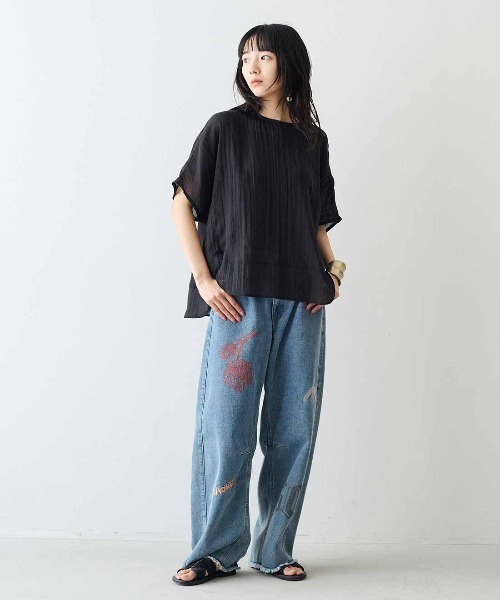 MEDE19F(メデジュウキュウ)の「MEDE19F 軽やかな着心地のシングルガーゼデザイントップス(その他トップス・レディース・ライトパープル/ホワイト/ブラック・LL/L/M/3L)」の14枚目の写真