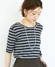 《手洗い可能》マルチボーダーリブTシャツ