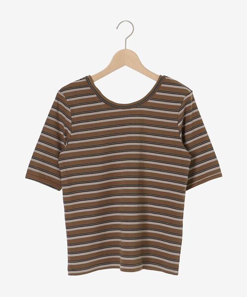le.coeur blanc(ルクールブラン)の「《手洗い可能》マルチボーダーリブTシャツ(Tシャツ/カットソー・レディース・ブラウン系その他2/ブラック系その他・38)」の3枚目の写真
