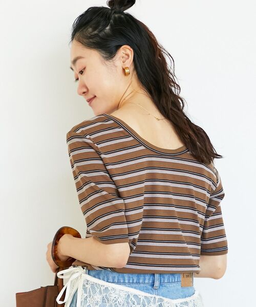 le.coeur blanc(ルクールブラン)の「《手洗い可能》マルチボーダーリブTシャツ(Tシャツ/カットソー・レディース・ブラウン系その他2/ブラック系その他・38)」の6枚目の写真