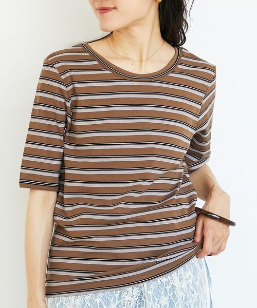 le.coeur blanc(ルクールブラン)の「《手洗い可能》マルチボーダーリブTシャツ(Tシャツ/カットソー・レディース・ブラウン系その他2/ブラック系その他・38)」の8枚目の写真