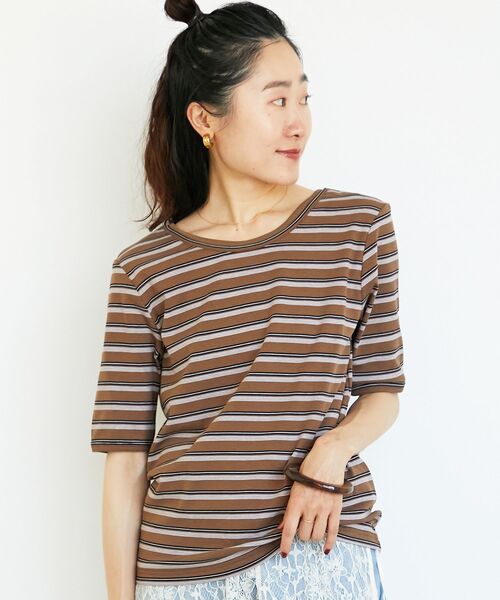 le.coeur blanc(ルクールブラン)の「《手洗い可能》マルチボーダーリブTシャツ(Tシャツ/カットソー・レディース・ブラウン系その他2/ブラック系その他・38)」の9枚目の写真