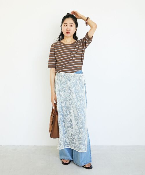 le.coeur blanc(ルクールブラン)の「《手洗い可能》マルチボーダーリブTシャツ(Tシャツ/カットソー・レディース・ブラウン系その他2/ブラック系その他・38)」の10枚目の写真