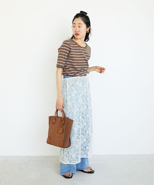 le.coeur blanc(ルクールブラン)の「《手洗い可能》マルチボーダーリブTシャツ(Tシャツ/カットソー・レディース・ブラウン系その他2/ブラック系その他・38)」の11枚目の写真