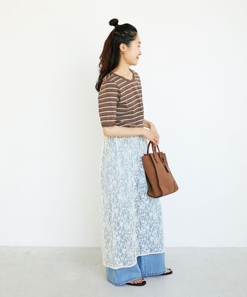 le.coeur blanc(ルクールブラン)の「《手洗い可能》マルチボーダーリブTシャツ(Tシャツ/カットソー・レディース・ブラウン系その他2/ブラック系その他・38)」の12枚目の写真