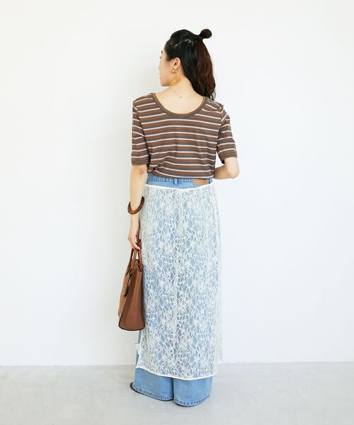le.coeur blanc(ルクールブラン)の「《手洗い可能》マルチボーダーリブTシャツ(Tシャツ/カットソー・レディース・ブラウン系その他2/ブラック系その他・38)」の13枚目の写真