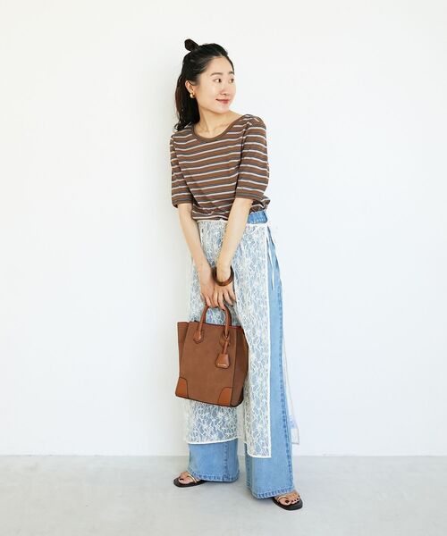 le.coeur blanc(ルクールブラン)の「《手洗い可能》マルチボーダーリブTシャツ(Tシャツ/カットソー・レディース・ブラウン系その他2/ブラック系その他・38)」の14枚目の写真