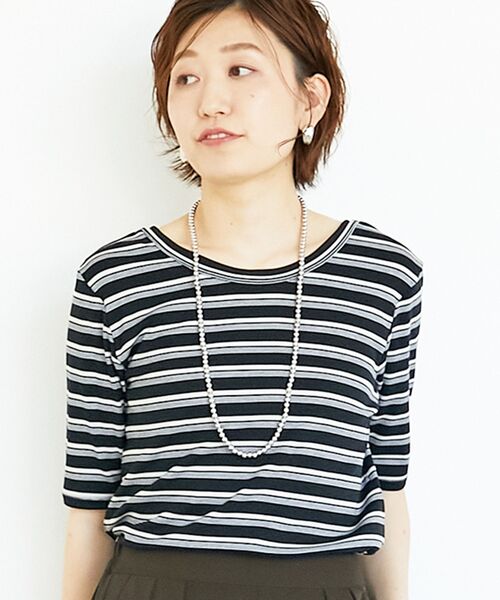 le.coeur blanc(ルクールブラン)の「《手洗い可能》マルチボーダーリブTシャツ(Tシャツ/カットソー・レディース・ブラウン系その他2/ブラック系その他・38)」の16枚目の写真