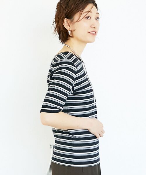 le.coeur blanc(ルクールブラン)の「《手洗い可能》マルチボーダーリブTシャツ(Tシャツ/カットソー・レディース・ブラウン系その他2/ブラック系その他・38)」の18枚目の写真