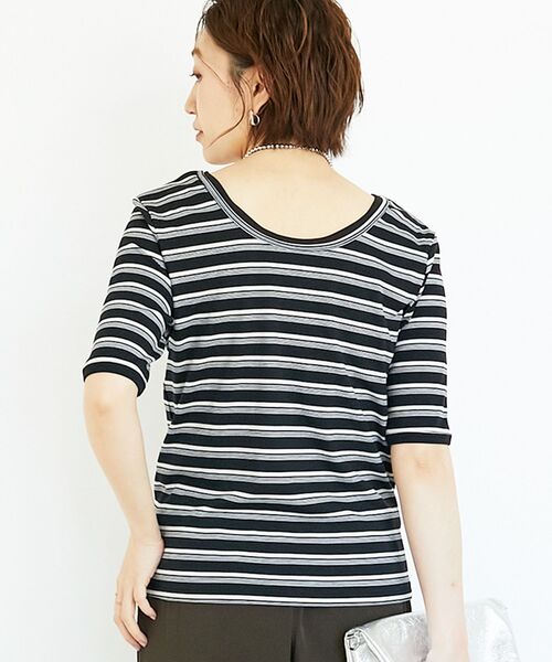 le.coeur blanc(ルクールブラン)の「《手洗い可能》マルチボーダーリブTシャツ(Tシャツ/カットソー・レディース・ブラウン系その他2/ブラック系その他・38)」の19枚目の写真
