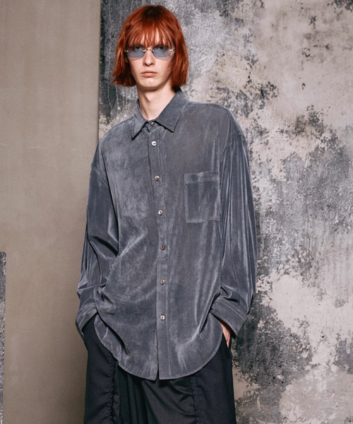 MAISON SPECIAL(メゾンスペシャル)の「《UNISEX》Prime-Over Flocky Print Regular Collar Shirt Coat/プライムオーバーフロッキープリントレギュラーカラーシャツコート【MAISON SPECIAL/メゾンスペシャル】(シャツ/ブラウス・メンズ・グリーン/ブラック/グレー/ゴールド/ライトブルー・0/1/2)」の4枚目の写真