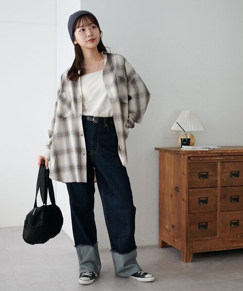 DISCOAT（ディスコート）の「【ユニセックス】オンブレチェックオーバーシャツ（シャツ/ブラウス・レディース・ブラウン/イエロー/アイボリー・FREE）」の12枚目の写真