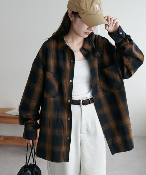 DISCOAT（ディスコート）の「【ユニセックス】オンブレチェックオーバーシャツ（シャツ/ブラウス・レディース・ブラウン/イエロー/アイボリー・FREE）」の19枚目の写真