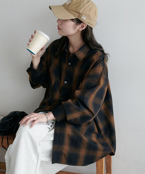 DISCOAT（ディスコート）の「【ユニセックス】オンブレチェックオーバーシャツ（シャツ/ブラウス・レディース・ブラウン/イエロー/アイボリー・FREE）」の20枚目の写真