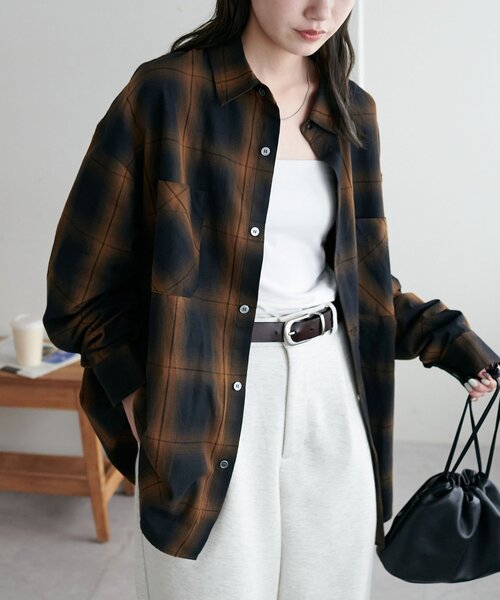 DISCOAT（ディスコート）の「【ユニセックス】オンブレチェックオーバーシャツ（シャツ/ブラウス・レディース・ブラウン/イエロー/アイボリー・FREE）」の22枚目の写真