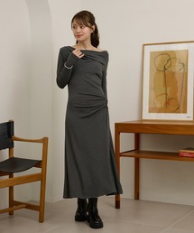 drape nuance long dress /ドレープニュアンス長袖ロングワンピース