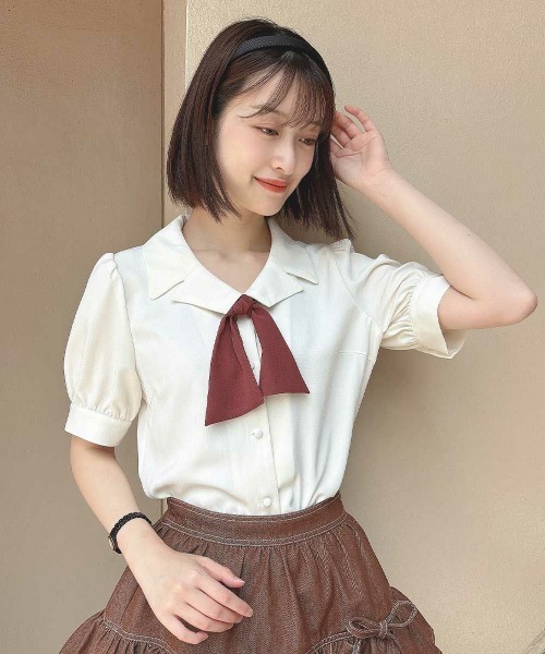 F i.n.t(フィント)の「スカーフタイ付き変形衿ブラウス(シャツ/ブラウス・レディース・ライトベージュ/アイボリー・FREE)」の5枚目の写真