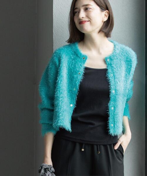 シャギーショートカーディガン【洗濯機OK】《6col》（カーディガン