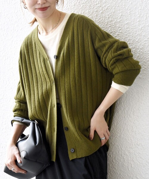 SHIPS any:〈手洗い可能〉ヤク ワイドリブ Vネック ニット