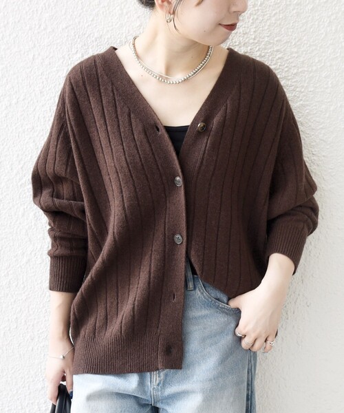 SHIPS any:〈手洗い可能〉ヤク ワイドリブ Vネック ニット