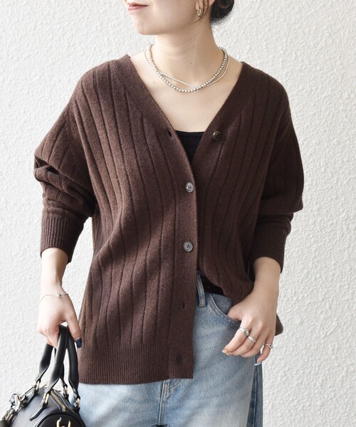 SHIPS any:〈手洗い可能〉ヤク ワイドリブ Vネック ニット