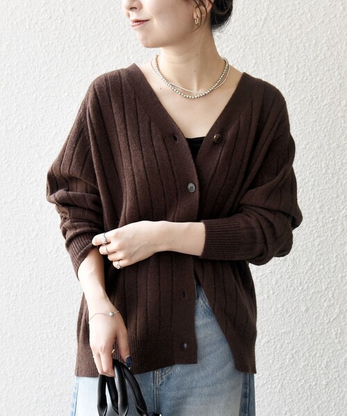 SHIPS any:〈手洗い可能〉ヤク ワイドリブ Vネック ニット