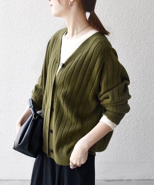 SHIPS any:〈手洗い可能〉ヤク ワイドリブ Vネック ニット