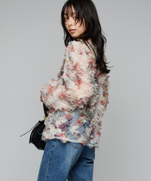 Narcissus（ナルシス）の「フラワーフリルブラウス/チュールプリント《動画あり》（シャツ/ブラウス・レディース・ブラック/アイボリー・FREE）」の12枚目の写真