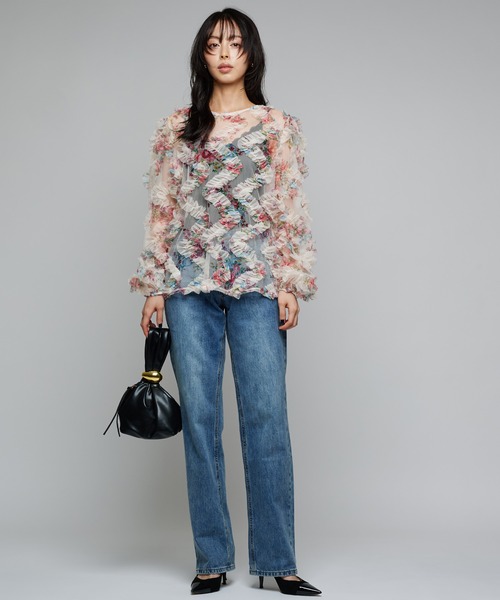 Narcissus（ナルシス）の「フラワーフリルブラウス/チュールプリント《動画あり》（シャツ/ブラウス・レディース・ブラック/アイボリー・FREE）」の13枚目の写真