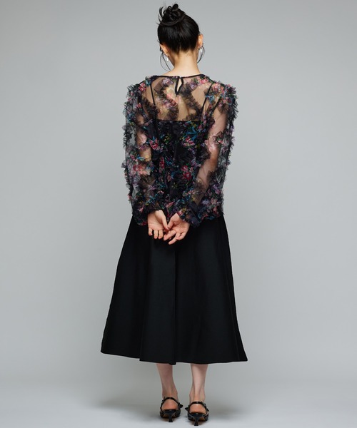 Narcissus（ナルシス）の「フラワーフリルブラウス/チュールプリント《動画あり》（シャツ/ブラウス・レディース・ブラック/アイボリー・FREE）」の3枚目の写真