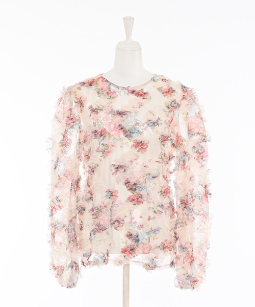 Narcissus（ナルシス）の「フラワーフリルブラウス/チュールプリント《動画あり》（シャツ/ブラウス・レディース・ブラック/アイボリー・FREE）」の4枚目の写真