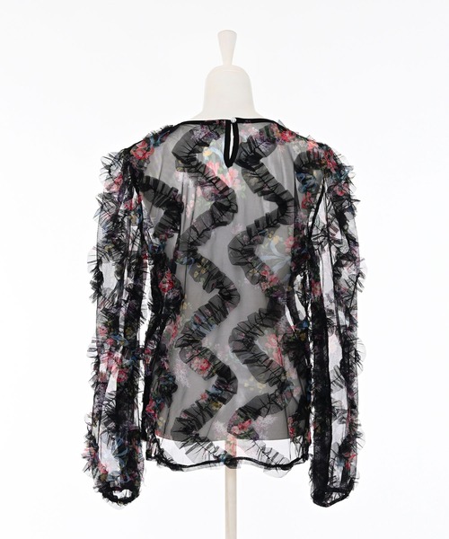 Narcissus（ナルシス）の「フラワーフリルブラウス/チュールプリント《動画あり》（シャツ/ブラウス・レディース・ブラック/アイボリー・FREE）」の8枚目の写真