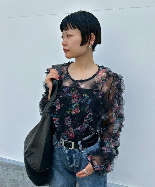 Narcissus（ナルシス）の「フラワーフリルブラウス/チュールプリント《動画あり》（シャツ/ブラウス・レディース・ブラック/アイボリー・FREE）」の17枚目の写真