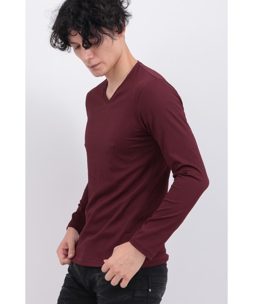 TORNADO MART(トルネードマート)の「ツイストグリッドJQVネック(Tシャツ/カットソー・メンズ・ブラック/ホワイト/ボルドー・MEDIUM/LARGE/LL/XXL)」の3枚目の写真
