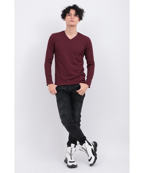 TORNADO MART(トルネードマート)の「ツイストグリッドJQVネック(Tシャツ/カットソー・メンズ・ブラック/ホワイト/ボルドー・MEDIUM/LARGE/LL/XXL)」の13枚目の写真