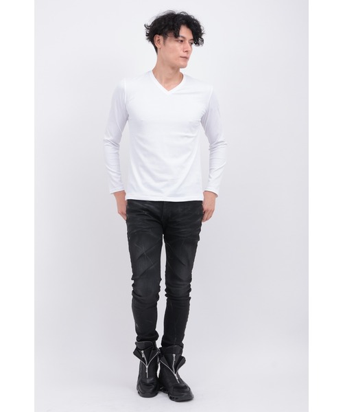 TORNADO MART(トルネードマート)の「ツイストグリッドJQVネック(Tシャツ/カットソー・メンズ・ブラック/ホワイト/ボルドー・MEDIUM/LARGE/LL/XXL)」の5枚目の写真