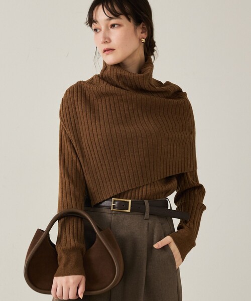 qualite（カリテ）の「ご好評につき再入荷！【新色追加！25AW】アシメスヌードリブニット/秋服/冬服/2WAY/スヌード取り外し可能（ニット/セーター・レディース・チャコールグレー/ライトブルー/オフホワイト/ブラウン系その他・フリー）」の3枚目の写真