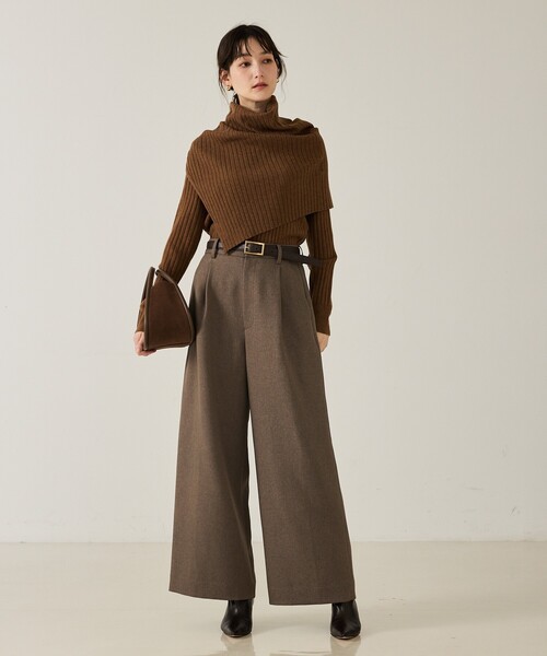 qualite（カリテ）の「ご好評につき再入荷！【新色追加！25AW】アシメスヌードリブニット/秋服/冬服/2WAY/スヌード取り外し可能（ニット/セーター・レディース・チャコールグレー/ライトブルー/オフホワイト/ブラウン系その他・フリー）」の8枚目の写真