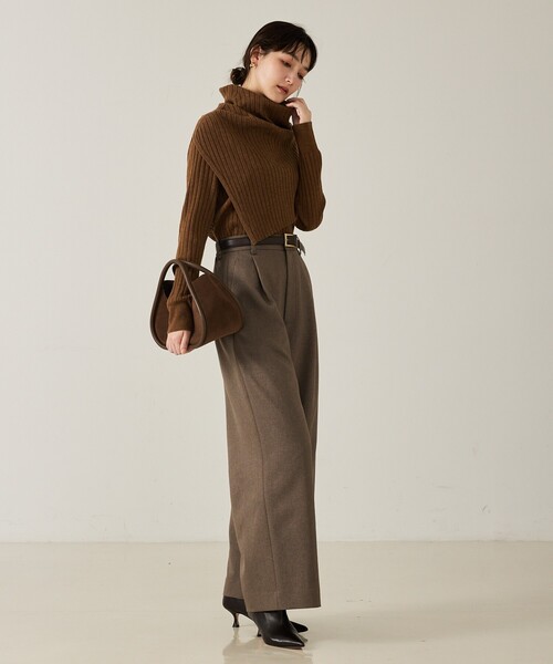 qualite（カリテ）の「ご好評につき再入荷！【新色追加！25AW】アシメスヌードリブニット/秋服/冬服/2WAY/スヌード取り外し可能（ニット/セーター・レディース・チャコールグレー/ライトブルー/オフホワイト/ブラウン系その他・フリー）」の12枚目の写真