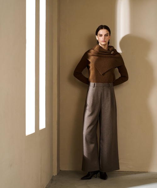 qualite（カリテ）の「ご好評につき再入荷！【新色追加！25AW】アシメスヌードリブニット/秋服/冬服/2WAY/スヌード取り外し可能（ニット/セーター・レディース・チャコールグレー/ライトブルー/オフホワイト/ブラウン系その他・フリー）」の5枚目の写真