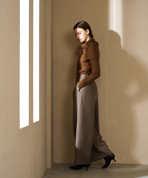 qualite（カリテ）の「ご好評につき再入荷！【新色追加！25AW】アシメスヌードリブニット/秋服/冬服/2WAY/スヌード取り外し可能（ニット/セーター・レディース・チャコールグレー/ライトブルー/オフホワイト/ブラウン系その他・フリー）」の6枚目の写真