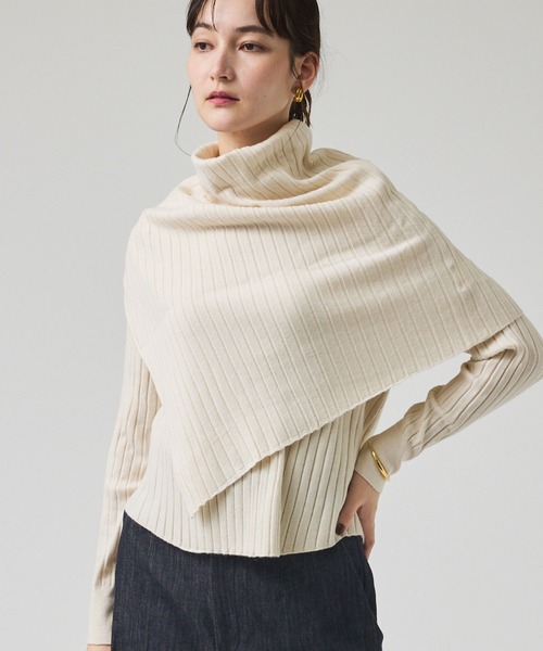 qualite（カリテ）の「ご好評につき再入荷！【新色追加！25AW】アシメスヌードリブニット/秋服/冬服/2WAY/スヌード取り外し可能（ニット/セーター・レディース・チャコールグレー/ライトブルー/オフホワイト/ブラウン系その他・フリー）」の7枚目の写真