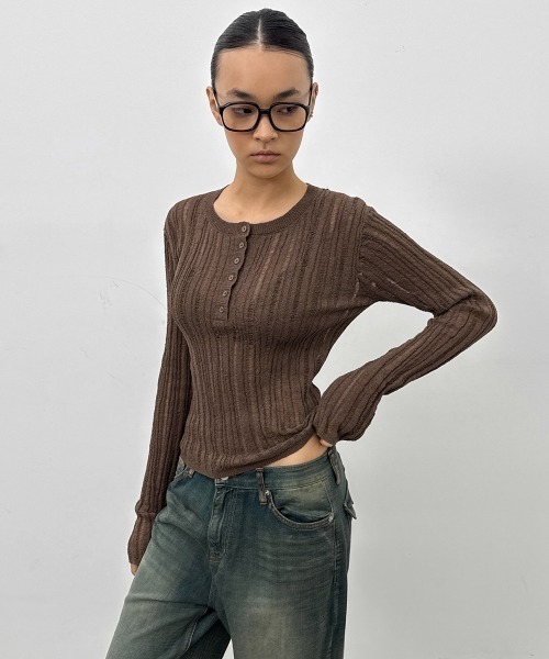 現行完売品✨45R スムースの908ヘンリー　ブラック　ヘンリーネックニット セール】[MADE] セディヘンリーネックニット（ニット/セーター